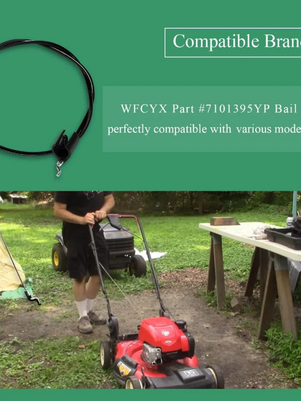 7101395YP Bail Cable, lawn mower pull cord, For Universal Lawn Mower Part | For